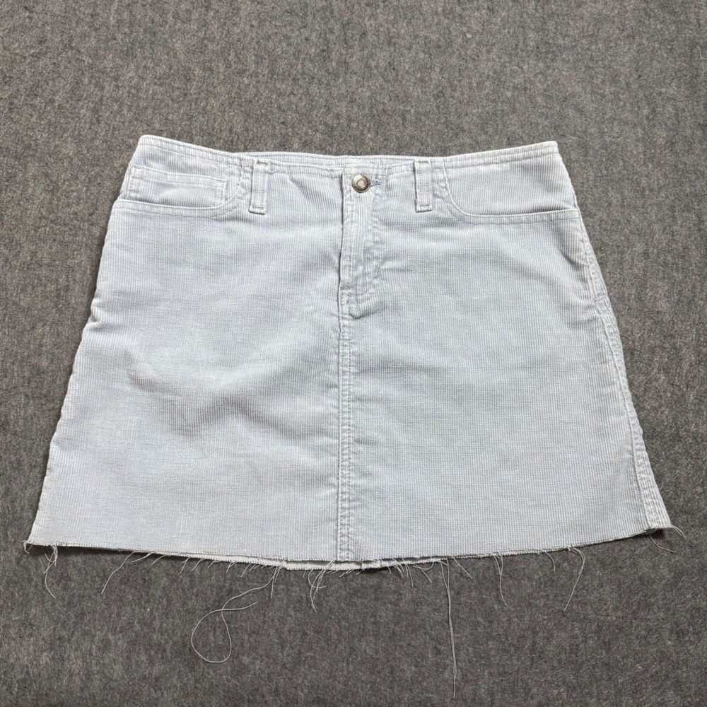 VTG 90s Abercrombie Fitch Corduroy Mini Skirt Light Blue Raw Hem Size 2 USA